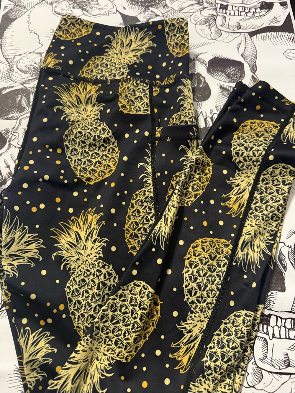 Constantly Varied Gear Black and Gold Pineapple Leggings